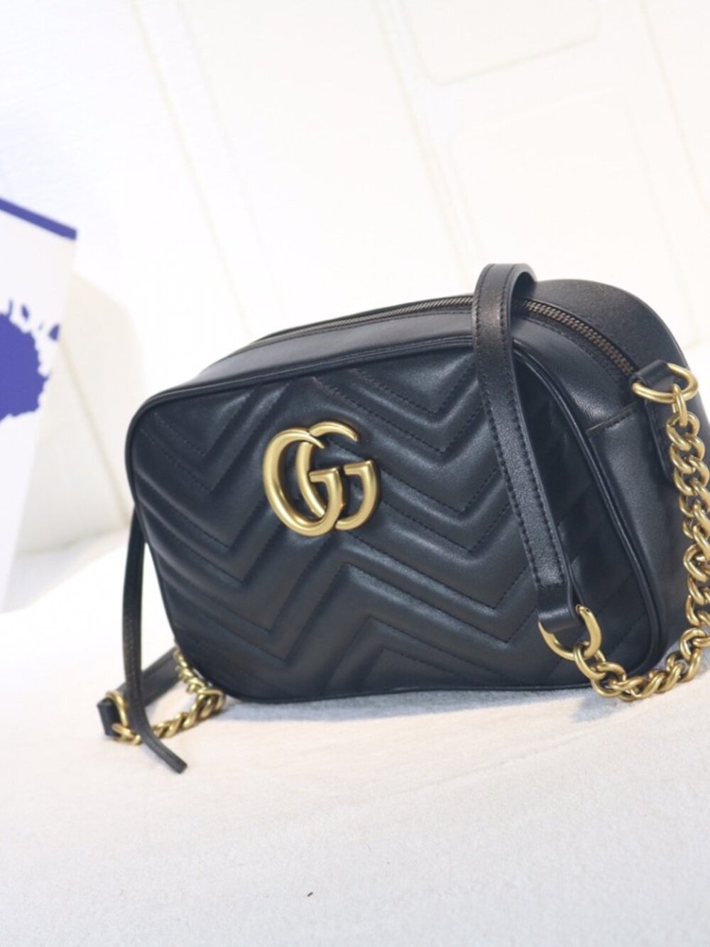 GUCCI GG Marmont Mini Black Leather Shoulder Bag - Picture 2 of 8